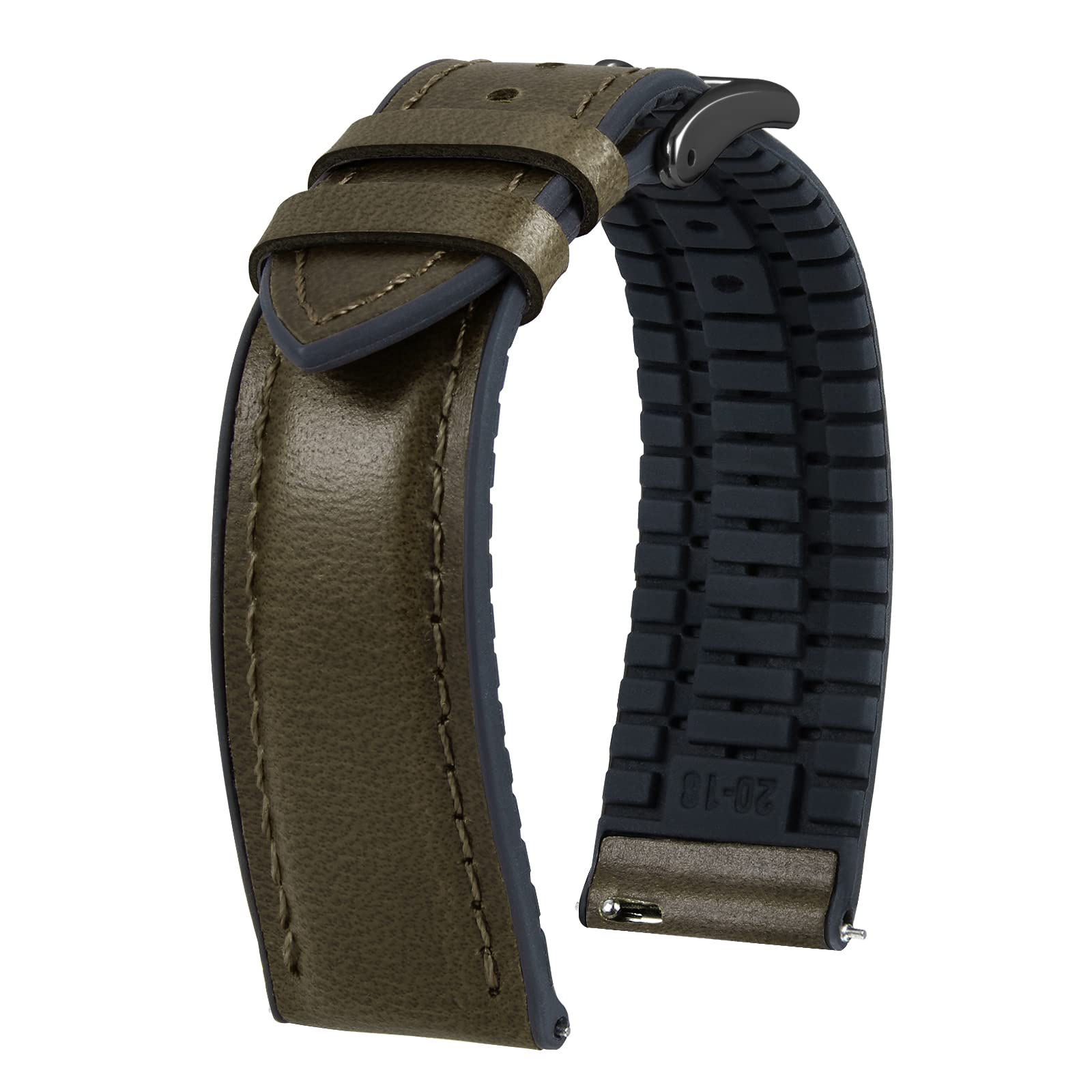 BINLUN Leather Watch Band 14mm 16mm 18mm 19mm 20mm 21mm 22mm Quick Release Premium Oil Wax Leather and Breathable Silicone Hybrid Watch Bands Replacement Strap for Men Women