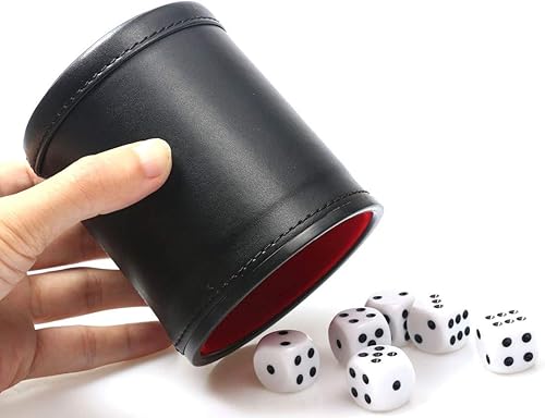 Miniatura 2 de Juego de dados de cuero sintético, cuero de oro rosa y terciopelo de niebla lila, taza de dados profesionales con 6 dados de puntos negros para