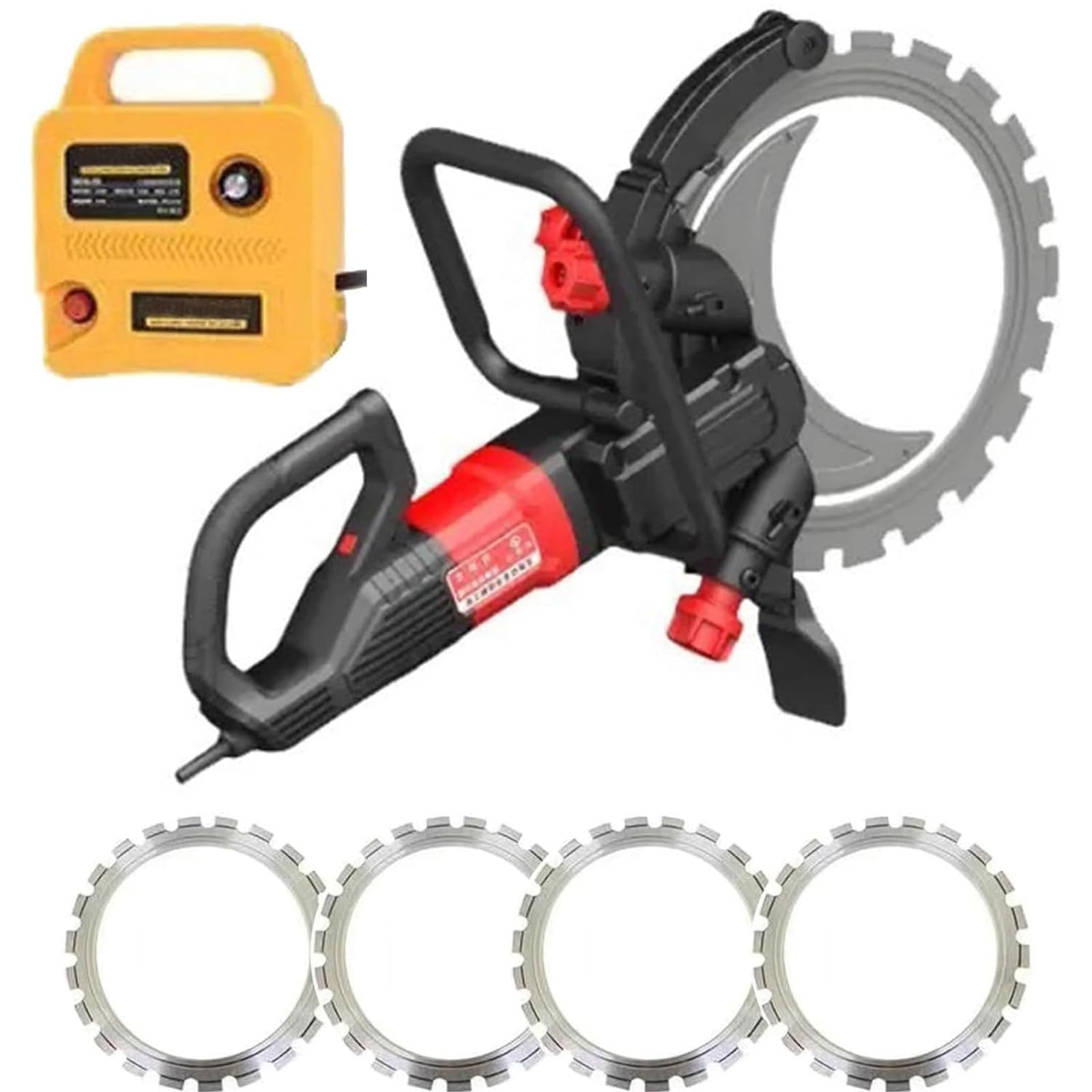 Sierra Circular Cortadora De Muro Para Hormigón 3000RPM Sierra Anillo Eléctrica Para Corte De Hormigón Con Suministro De Agua Y Supresión De Polvo,Profundidad Corte 290 Mm,4xblade-9500W