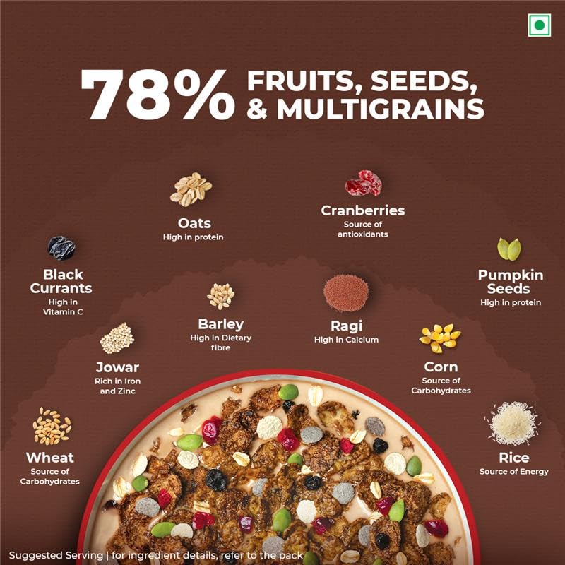 Image of Kellogg's Choco Millet Muesli with 78% Fruit, Seeds & Multigrain| Power Breakfast|No Maida No Palm Oil| India's No 1 Muesli| 400g (Pack of 3)
