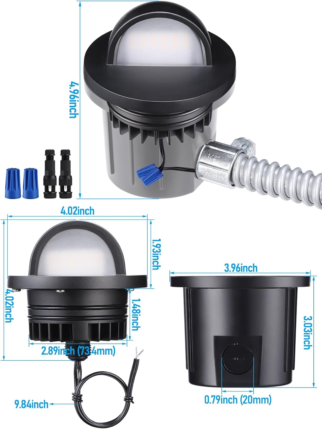 LEONLITE 5W 5CCT Low Voltage In-ground Well Lights, LED Landscape In Ground Lights, 1800K/2700K/3000K/4000K/5000K Adjustable, 12-24V AC/DC, CRI90, ETL Listed, IP67 Waterproof, Aluminum, Pack of 6