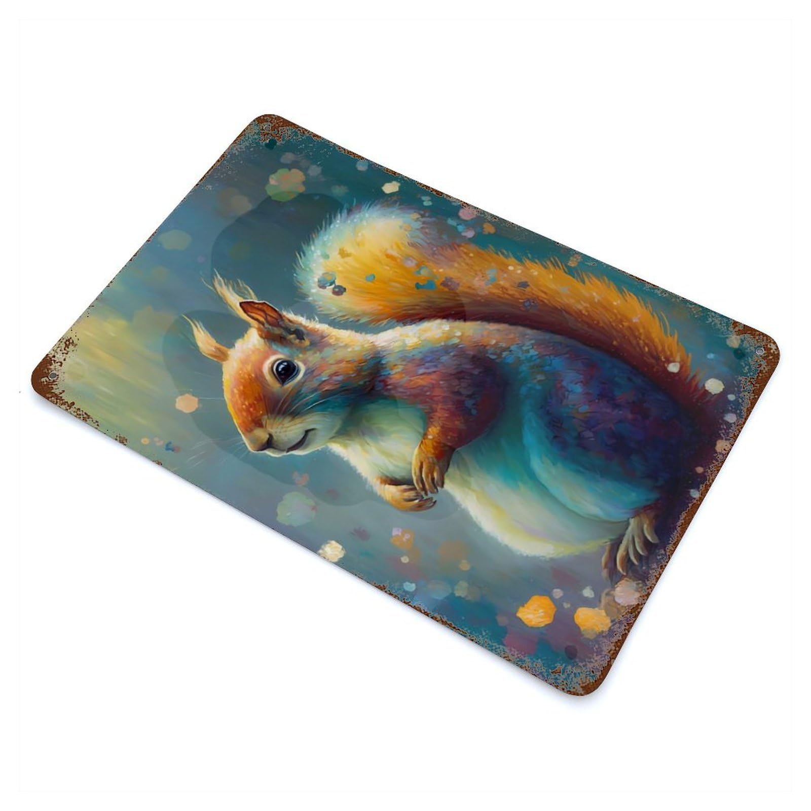 Squirrel Wondrous Rust Effect Tin Sign 11.8"x7.9", Ideal for Farmhouse, Kitchen And Entryway Decor