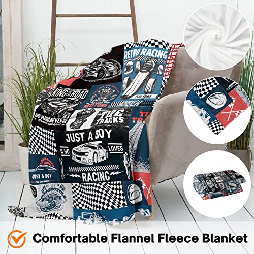 Domgoge Race Car Blanket Just a Boy Who Loves Racing for Men Cool Throw Blankets Gifts Extreme Sports Lover Warm Lightweight Flannel Fleece Couch Sofa - Image 3