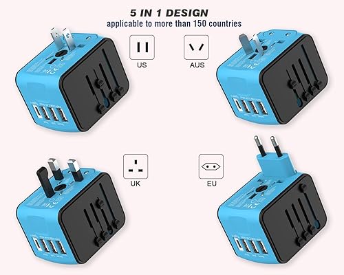 Miniatura 2 de Adaptador de enchufe de viaje universal internacional, adaptador de enchufe de viaje europeo 5 en 1 con 2.4A 3xUSB-A 3.0A 1xUSB C cargador de pared