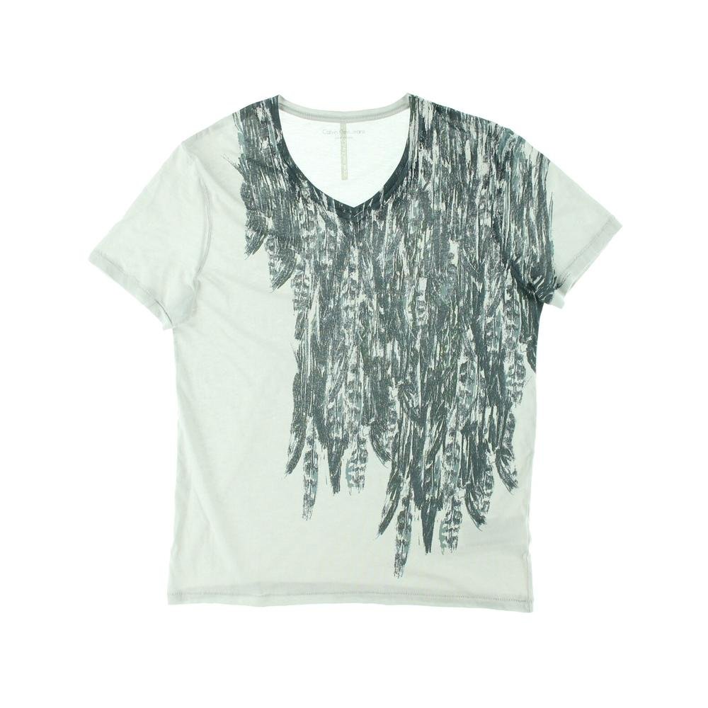 Calvin Klein Jeans Men's Multi Feathers Short Sleeve V-Neck Tee