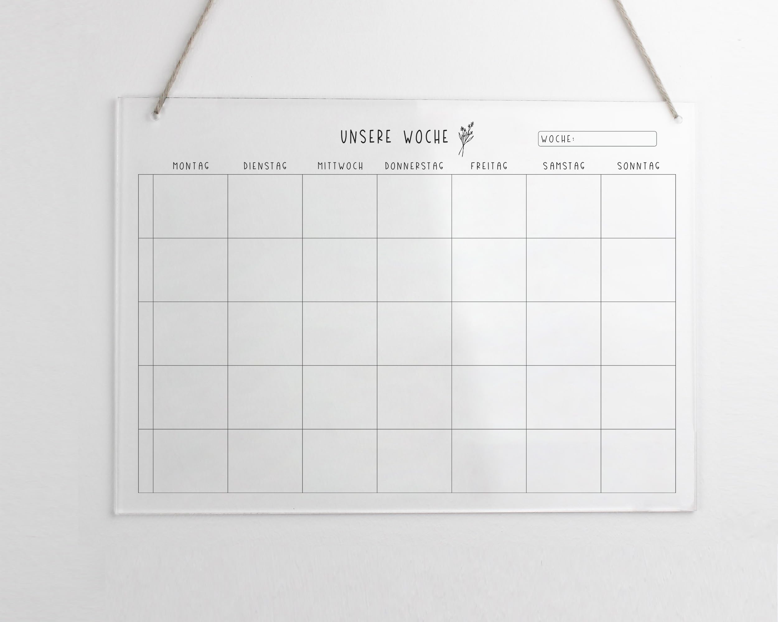 Familienplaner A3 Acryl für 5 + Stift | Acrylplaner | Wochenplaner für die Familie | Unsere Woche Familienkalender für 5 | abwischbarer Wandkalender