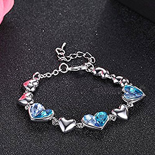 Crystal Dual Heart Love Bracelet in Blue