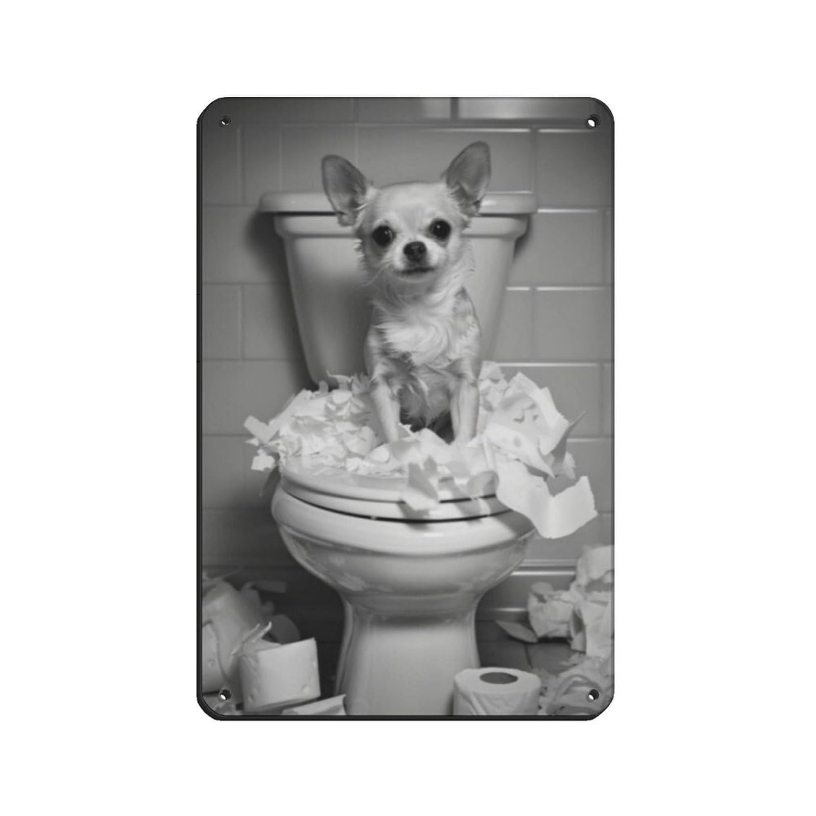 Bad Chihuahua Dog Bathroom Art Tin Sign Vintage Metal Pub Club Cafe Bar Home Wall Art Decoration Poster Retro 8x12inch(20x30cm)