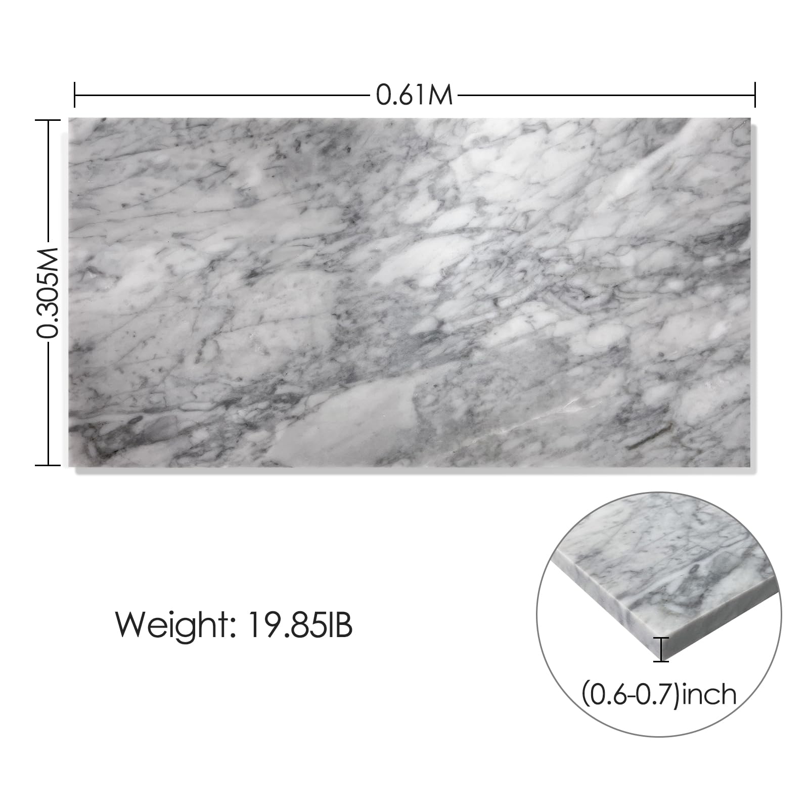 12 * 24 Carrara Marble, Gray Marble, Natural Marble, for Wall and Floor, Polished Marble Tile