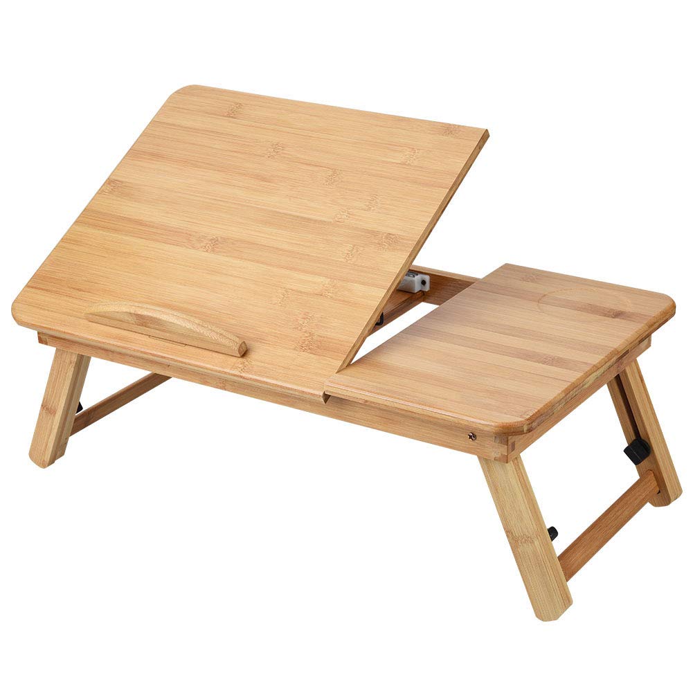 Stolik na Laptopa 50x30 Cm, Przenośny Stojak na Laptopa o Wysokości do Biurka z rozkładaną sofą, Lekka Drewniana Taca Komputer z antypoślizgową ramką i Uchwytem Kubek (50 * 30 bez szuflady)