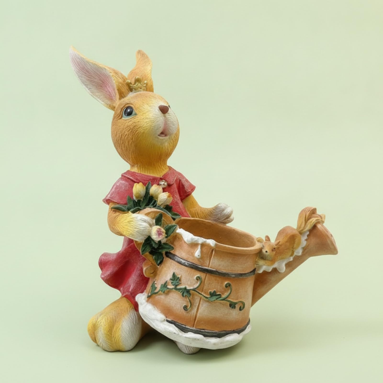 Hase mit Korb Stabil Kaninchenfigur Osthase für Fans, Gartenliebhab, Hase Mit Gießkanne Und Blumen