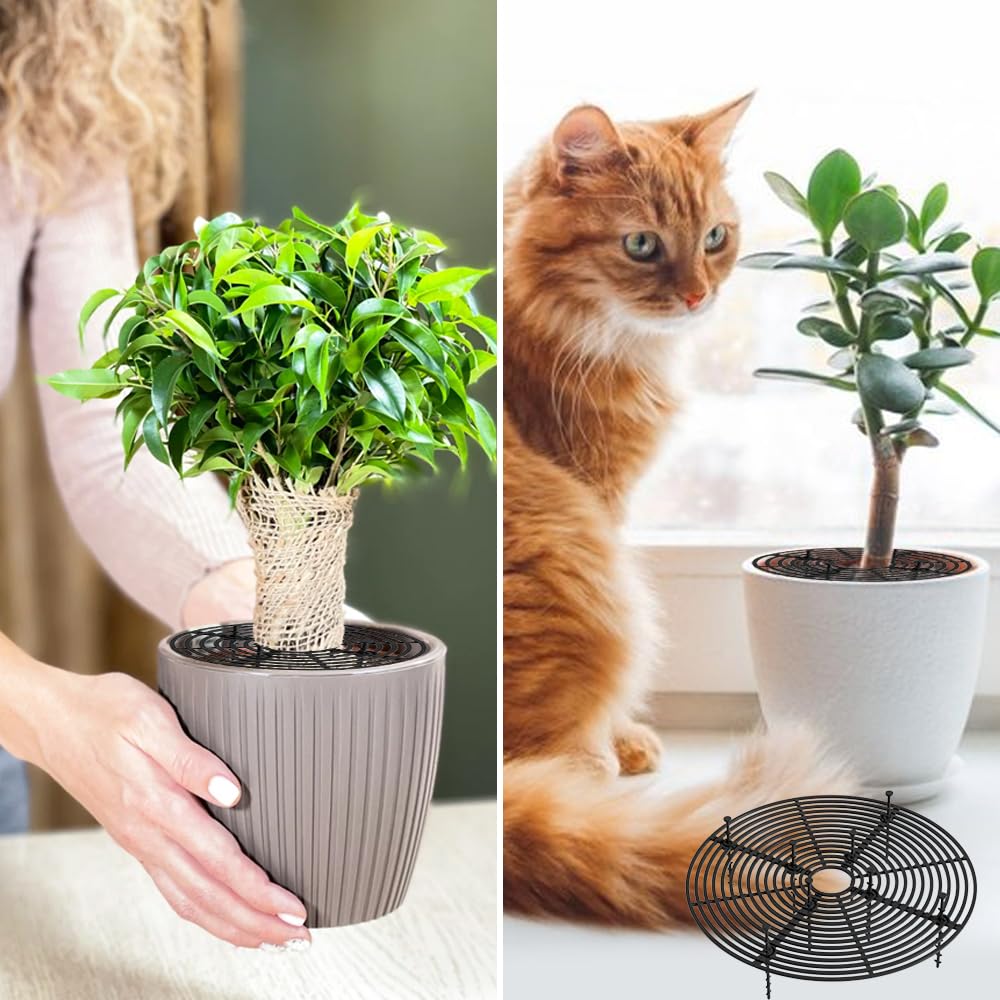 2 Pcs Grille Protection Plante Noir - Protège Pot de Fleur Chat, Cache Pot, Protections de Sol, Pour Animaux - Plastique 30 cm