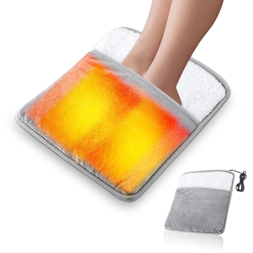 Calentador de Pies, 30 x 30cm Calienta Pies Electrico USB, Temperatura Costante di 55°C Pies Calientapiés de Calentamiento Rápid, Gris Zapatillas Eléctricas para Mujeres Hombres Invierno