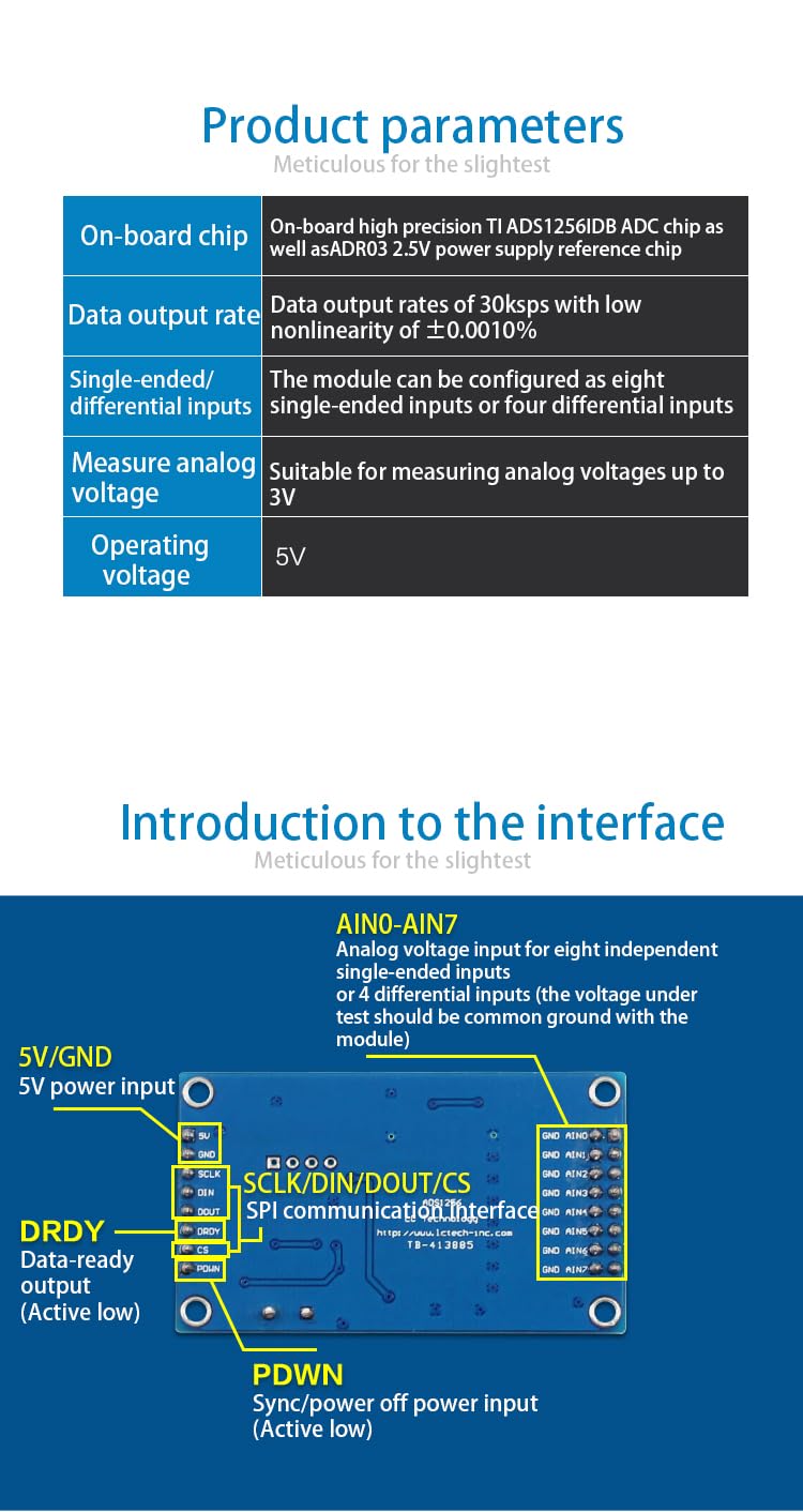 Modulo Convertitore ADC ADS1256 24 Bit 8 Canali, Alta Precisione 30ksps - Per Acquisizione Dati Analogico-Digitale - Foto 6