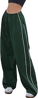 Himosyber Women's Parachute Pants Baggy Elasitc Waist Relaxed Y2K Track Pant Trousers