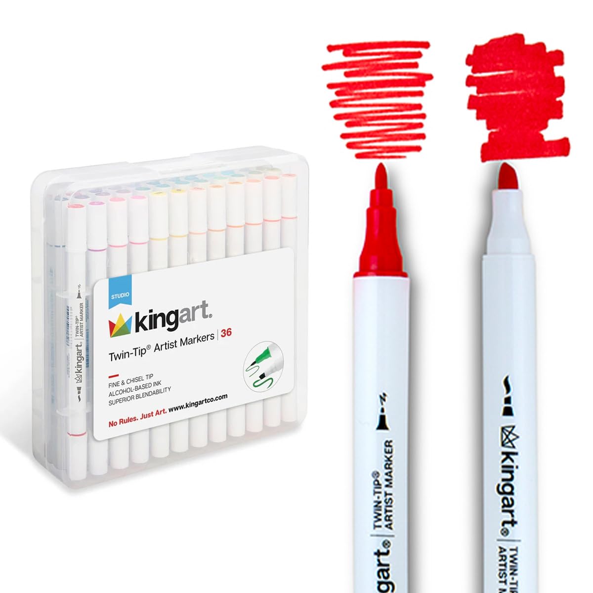 KINGART Studio Twin-Tip™ permanentne markery do szkicowania na bazie alkoholu, etui podróżne, zestaw 36 unikalnych kolorów