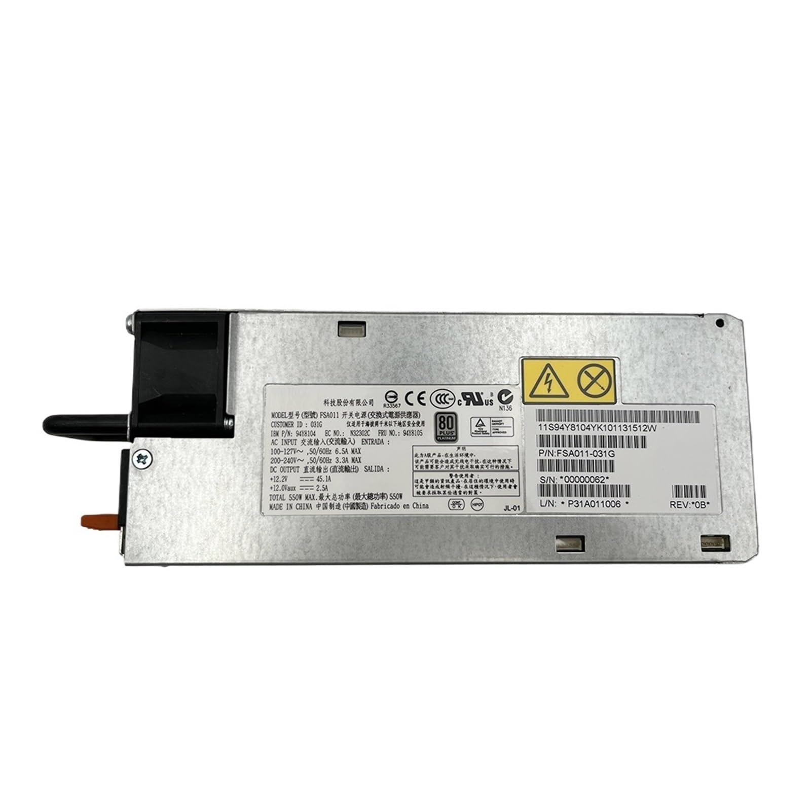Alimentation Serveur X3550 3650M4 module de mise à niveau pour cluster de virtualisation en baie