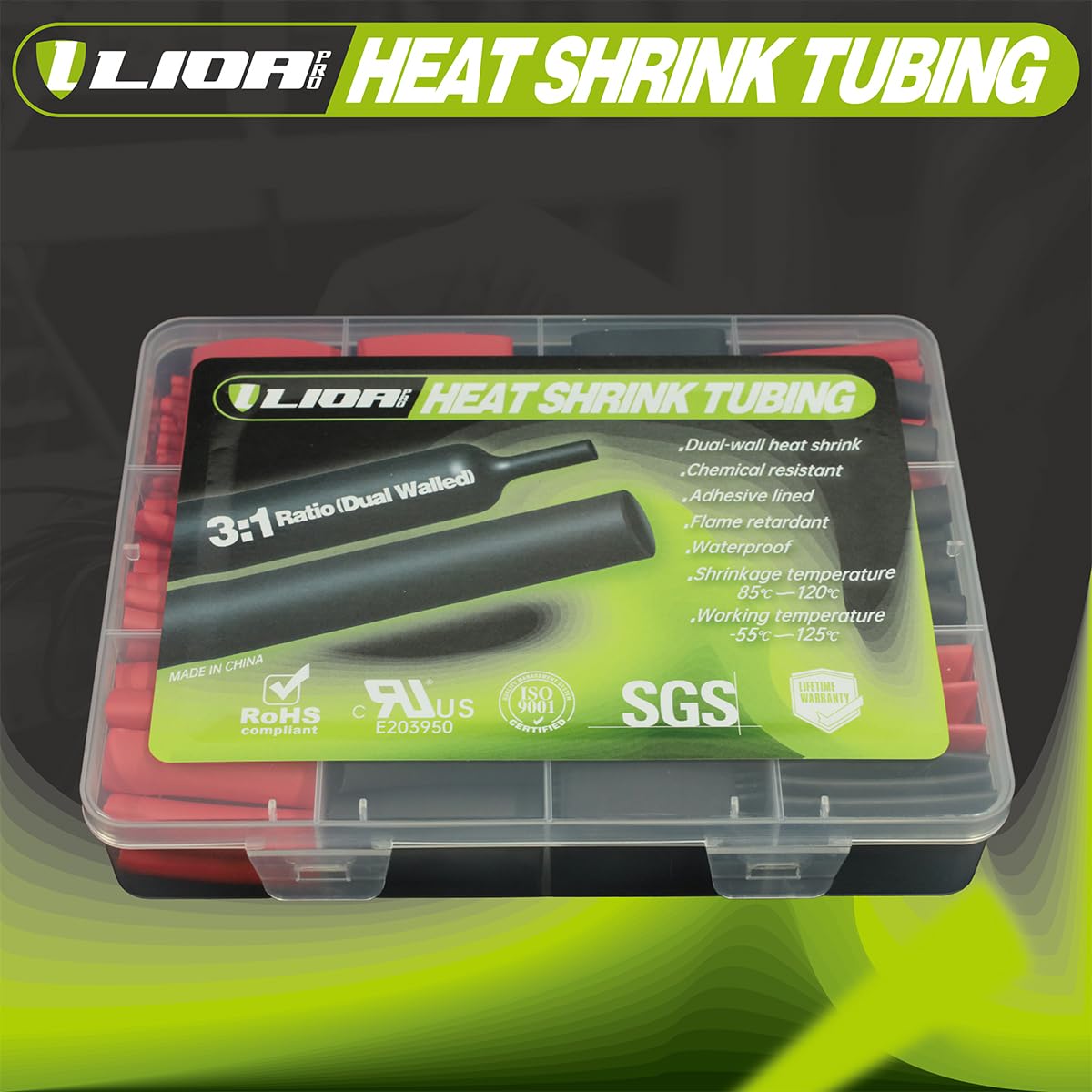 LIDAPRO 314 PCS Heat Shrink Tubing Kit - 3:1 Dual Wall Adhesive-Lined Heat Shrink Tubes for Automotive & Industrial Use - 1.93” Black & Red