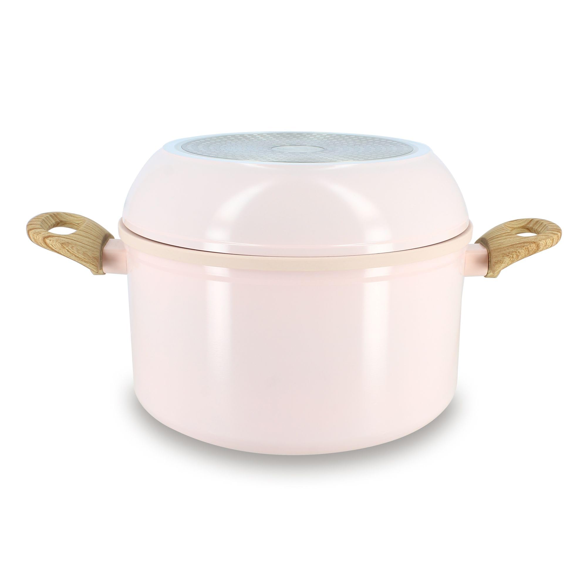 MENASTYL - Batterie de Cuisine Empilable - Gamme The Super Ball - 98% d'Aluminium Recyclé - Compact - Revêtement Céramique Antiadhésif - Tous Feux dont Induction - Couleur Rose - 8 Pièces