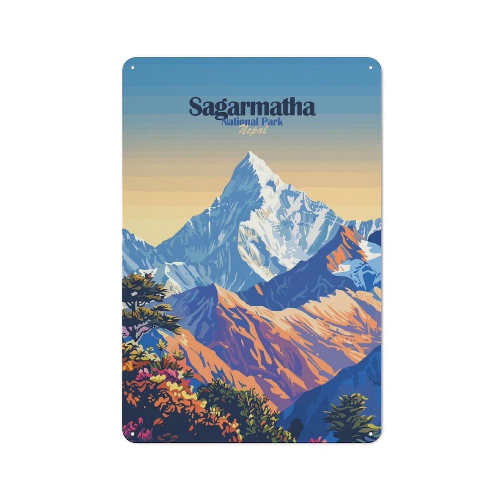 Junmoney Style-23 Retro-Style Metal Sign 30X20cm Featuring Sagarmatha National Park Nepal Illustration For Garage Wall, For Vintage Wall Decor Fans, For Metal Sign Collectors