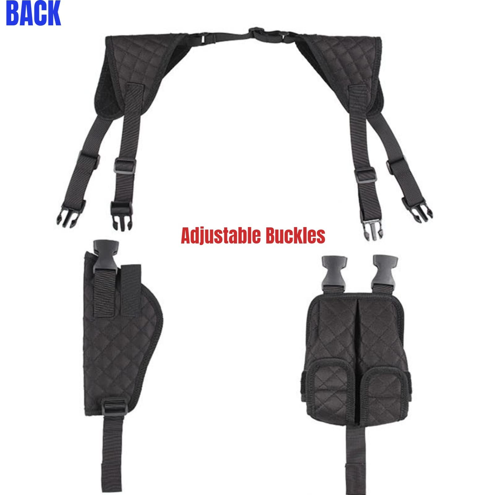 Fondina Da Spalla Per Pistola Per Glock 17 19, Fondine Ascellari Regolabili Con Porta Pistola E Porta Caricatori, Nylon Nero Taglia Unica - Foto 8