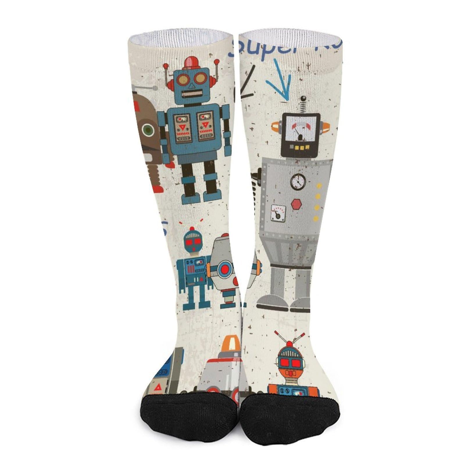 fkgvwo Womens Dress Socks Retro Robot Crew Socks Mid Calf Socks Athletic Running Socks For Men