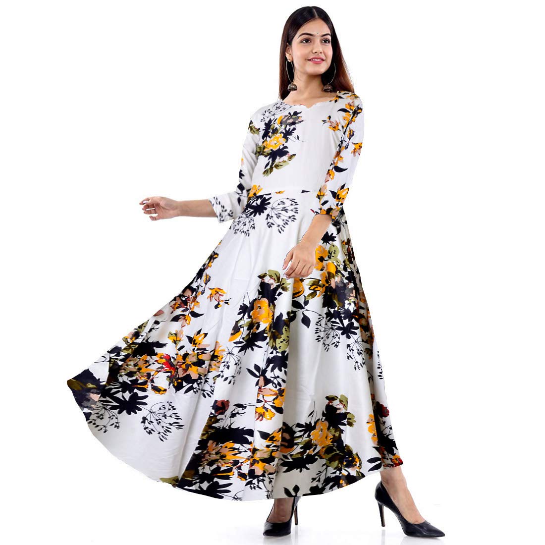 Women's Rayon Floral Print Flared Gown-image-39