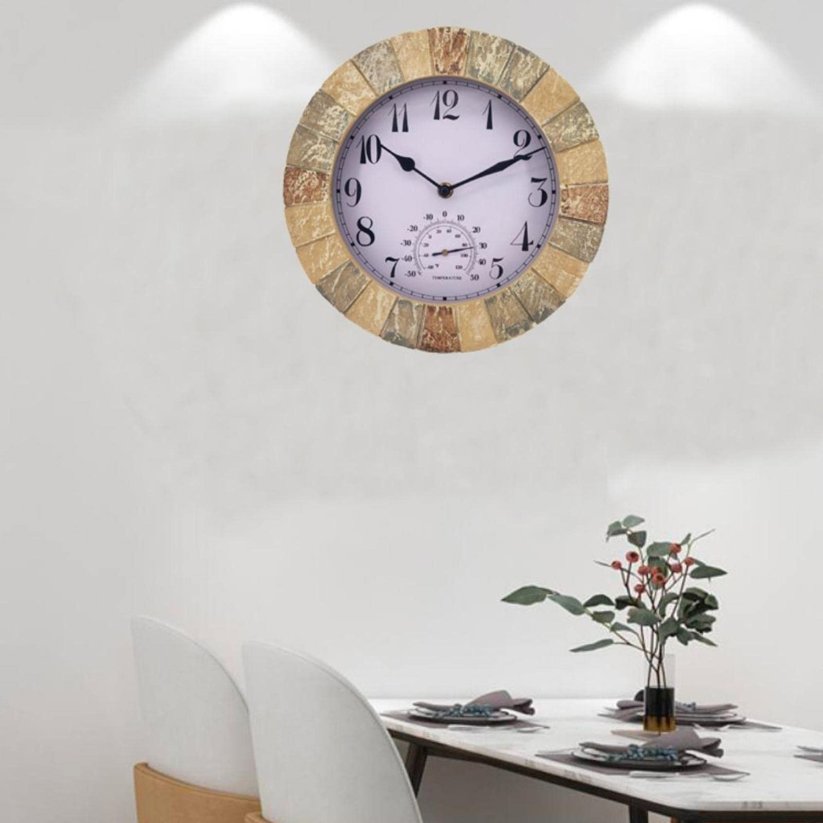 KESOTO Orologio da Parete Multifunzione per Esterni, Impermeabile, con Indicatore di Temperatura E Funzionamento Silenzioso, Ideale per Soggiorno, Casa E STI