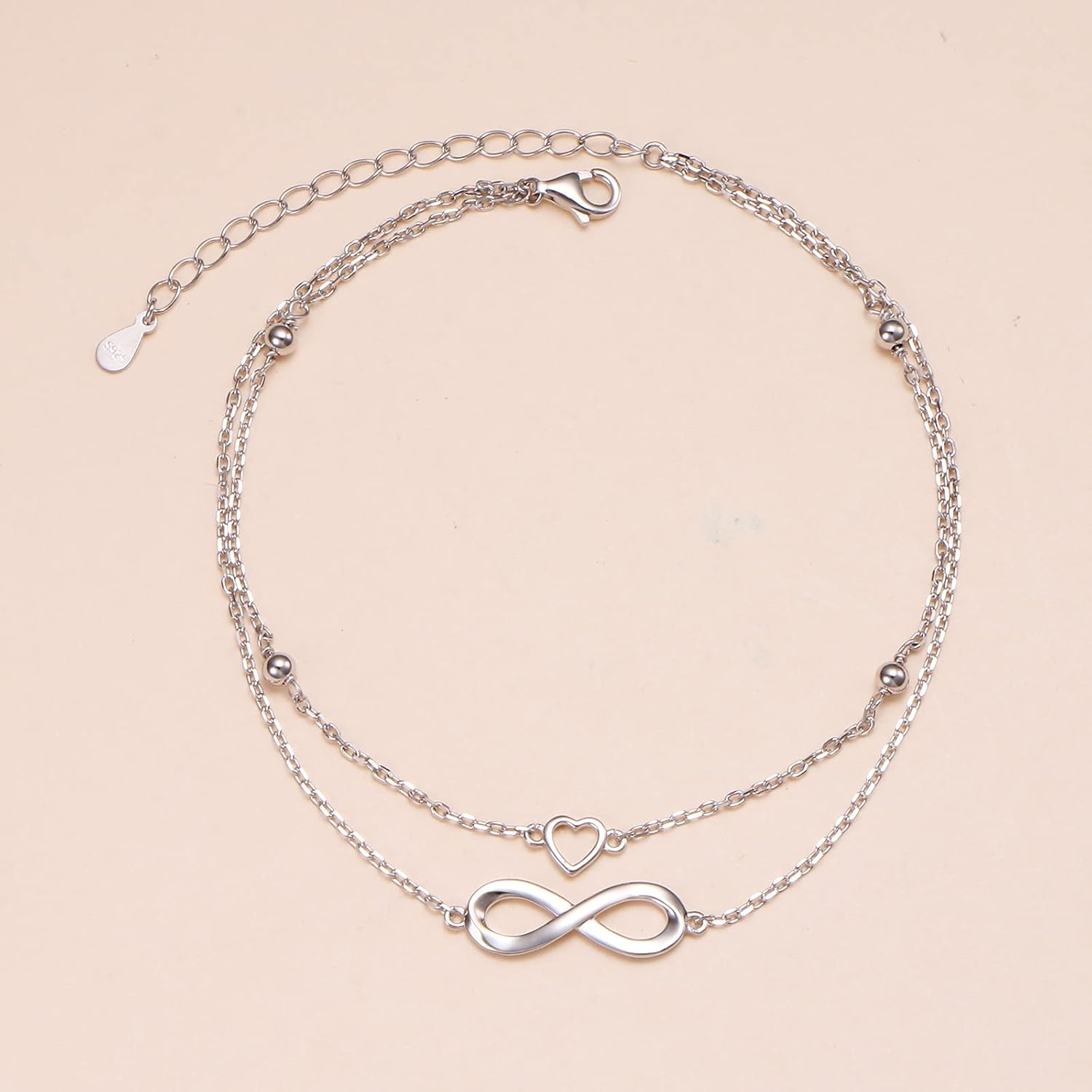 DAOCHONG Anklet for Women S925 Sterling Silver Adjustable Foot Heart Lotus Infinity Moon Srars Flower Pearl Multilayer Layered Ankle Bracelet Beach Jewelry - Image 5