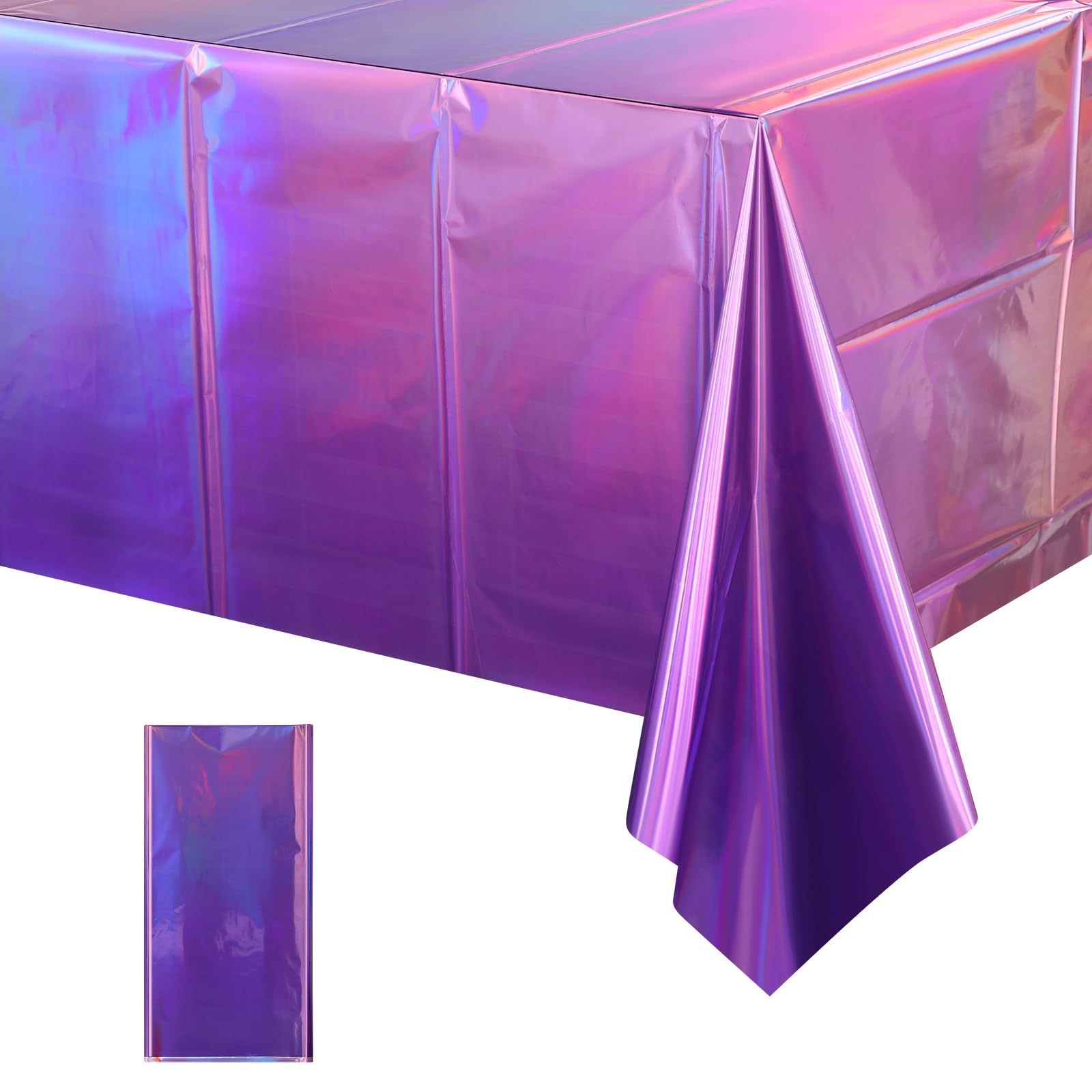 1 Pack Ombre Iridescent Pink and Purple Plastic Tablecloths, Shiny Disposable Laser Rectangle Table Covers Holographic Foil Tablecloth Iridescent Kpop Birthday Bridal Party Decoration, 54x108 Inch