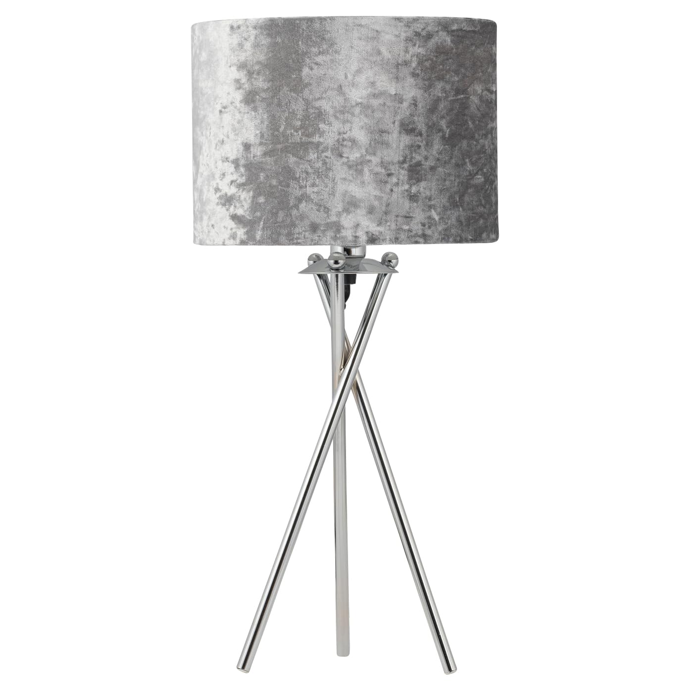 B&Q -  Chrome Tripod Table Lamp With Grey Crushed Velvet Shade