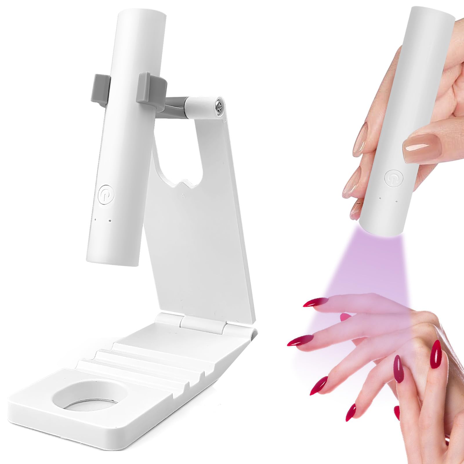 Nail Lamp de uñas recargable U V,mini lámpara LED recargable para secado rápido, lámpara de uñas UV portátil con soporte, para esmalte de uñas de gel, Blanco (3W)