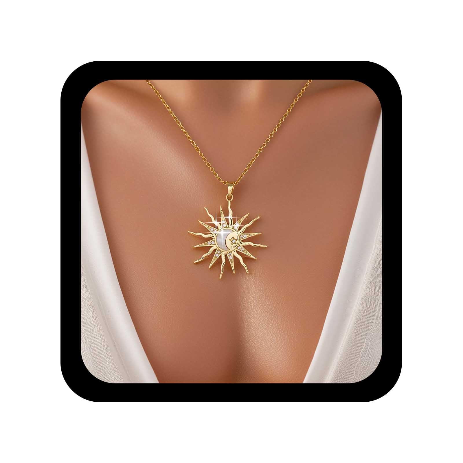 Boho Collana Lariat Y Con Ciondolo Sole E Cristalli | Lunga Catena Oro Con Punta E CZ | Gioielli Donna - 3