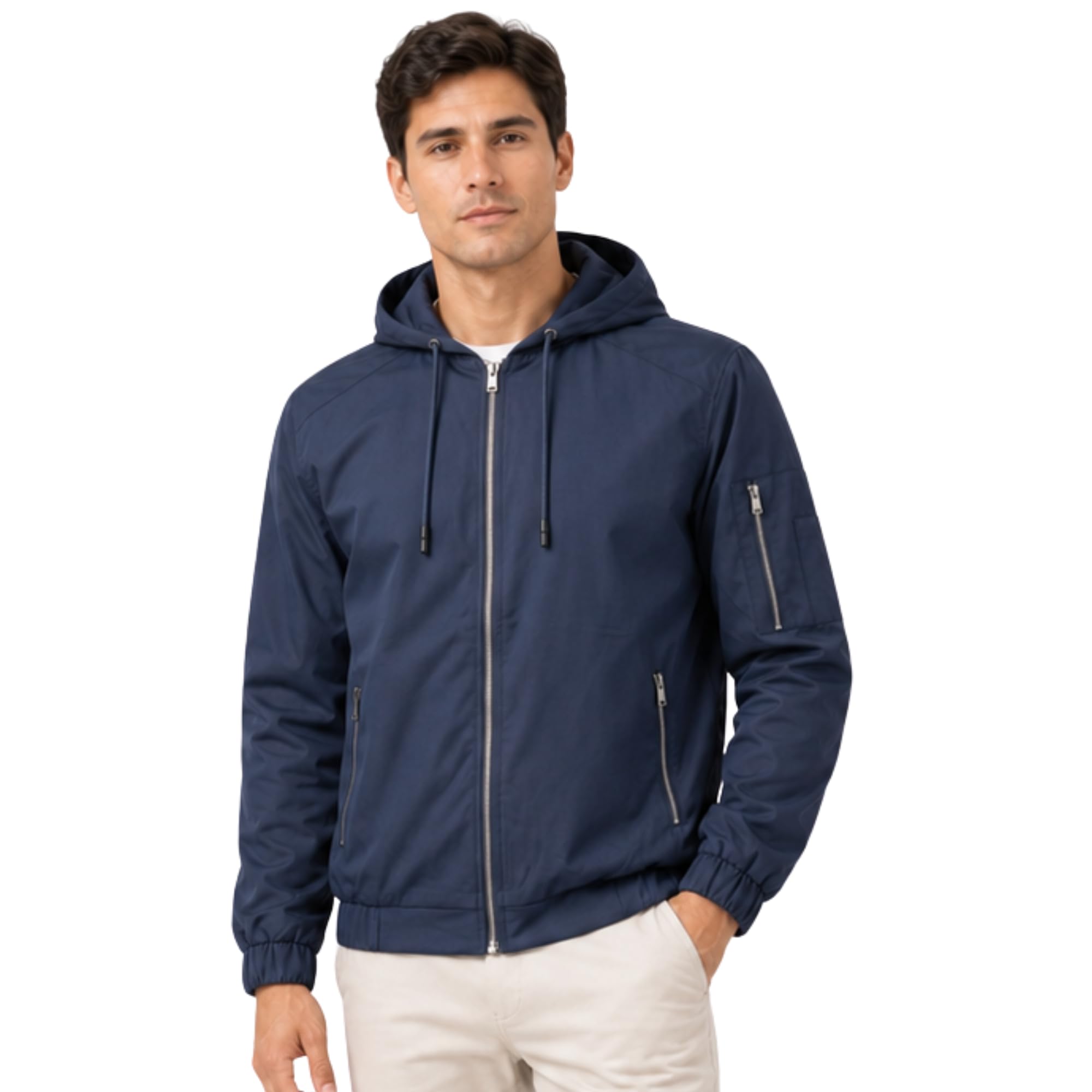 Caraba Men's Waterproof Raincoat | Lightweight Hooded Rain Jacket with Full-Zip Closure and Zipper Pockets | Windproof Outdoor Rainwear Bomber Jacket for Monsoon and Travel-picture-12