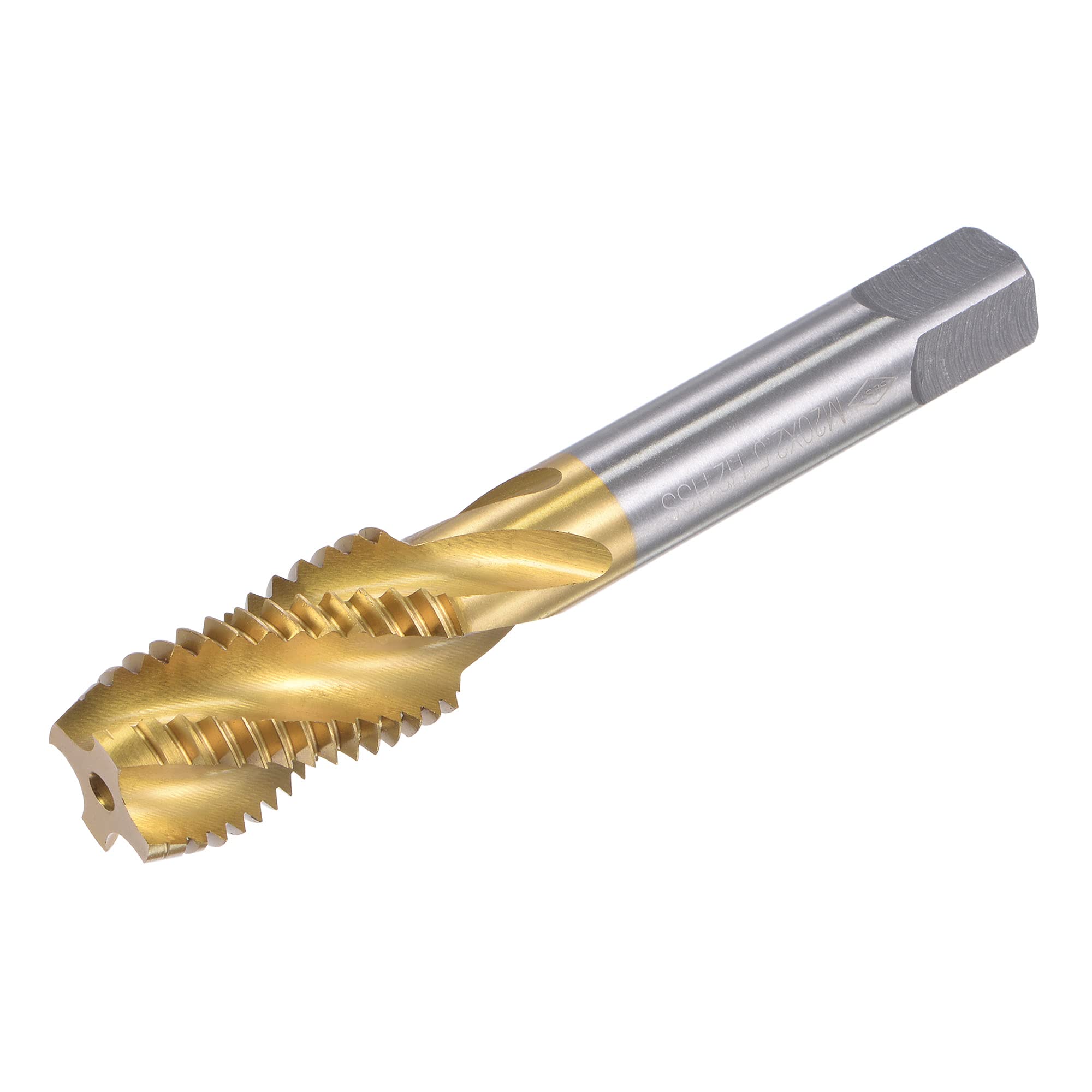 sourcing map Taraud Fil Spirale Cannelure M20 x 2.5 Métrique HSS Haute Vitesse Acier Titane Plaqué Machine Fil Vis Taraud 4 Cannelures Tapotement Outil H2 Tolérance