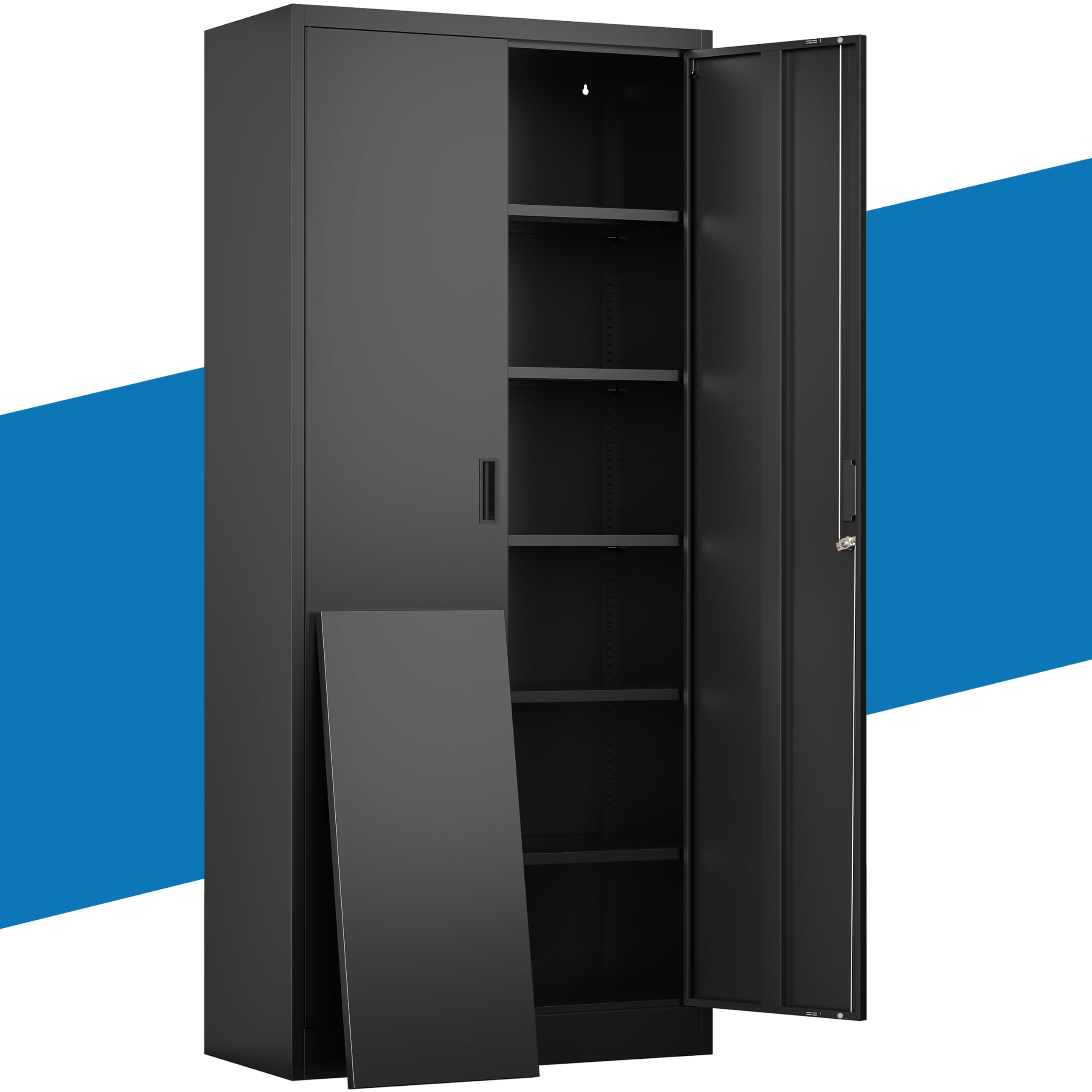 Metal Storage Cabinet with Lock Doors and 5 Adjustable Shelves
