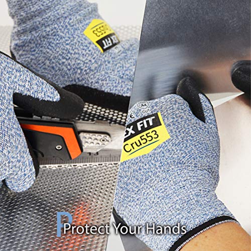 Image of DEX FIT Level 5 Cut Resistant Gloves Cru553, 3D Comfort Stretch Fit, Power Grip, Durable Foam Nitrile, Smart Touch, Machine Washable, Thin & Lightweight, Blue 6 (XS) 1 Pair