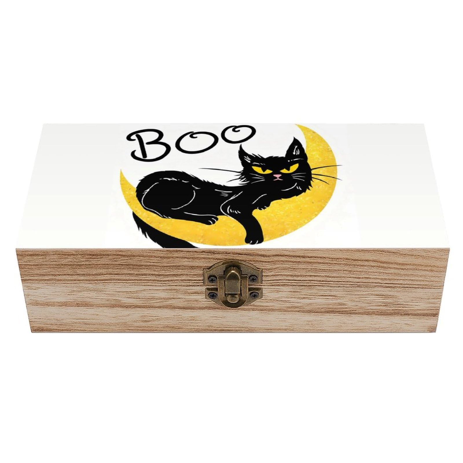 HLBSDM Halloween Black Cat Retro Wooden Storage Box Jewelry Art Gift Boxs Decorative Keepsake Boxes
