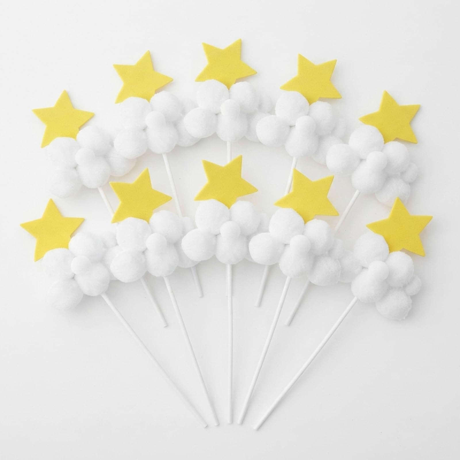 10 Pcs White Cloud Yellow Star 3D Cake Toppers for Birthday Party