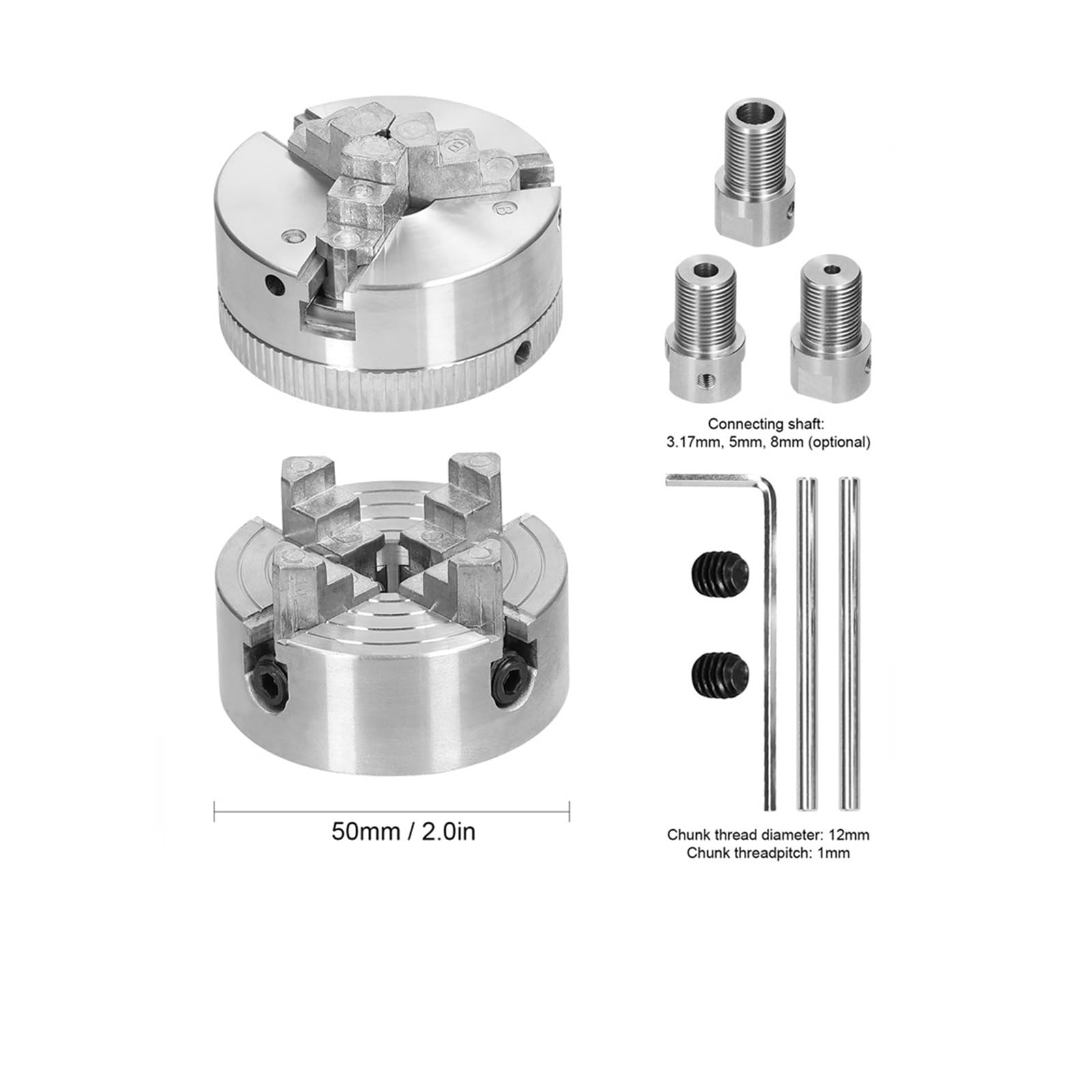 Mandril de torno, 3 mandíbulas/4 mandíbulas, perno de montaje autocentrado Manual for molienda, fresadora y torneado, eje de conexión de 3,17mm/5mm/8mm Mandril de torno de madera, escenarios de uso mú
