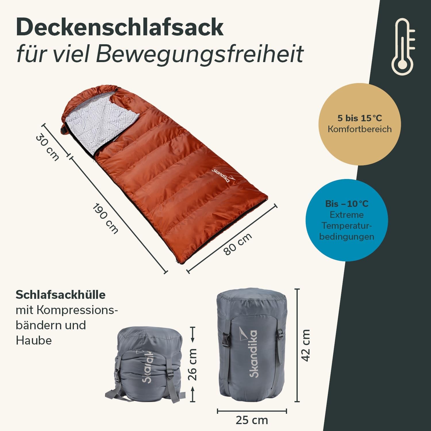 Skandika Iceland Saco de Dormir Individual | con Forro de polialgodón para Adultos, acoplable, hasta -5°C, 220 x 80 cm | Invierno Camping Senderismo