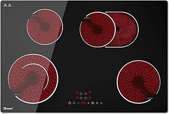 Electric Cooktop 30 Inch 220V~240V, Drop-in Ceramic Stove Burner,4 Burners Black Glass Cooktop with Flexible Ring,7200W Built in Electric Stove,Touch Control