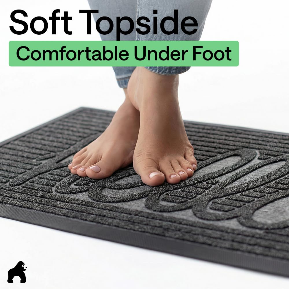 GORILLA GRIP WeatherMAX - Felpudo 100 % impermeable para todas las estaciones, 35 x 23 pulgadas, goma natural diseñada en Estados Unidos, resistente a las manchas y a la decoloración, tapete de bajo