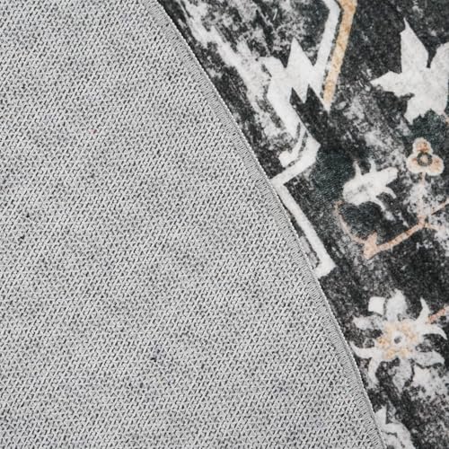 RUUGME Washable 9ft Round Rug - Large Boho Rugs for Living Room Stain Resistant Carpet Vintage Tribal Rugs for Bedroom Kitchen Dining Room with Non Slip Backing Decor Floor Mat 9ft Black
