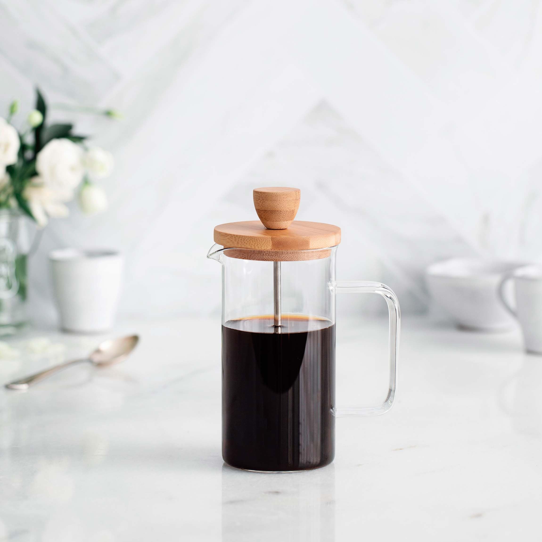 Lacor - Cafetière française, presse café, Cafetière presse avec mbole, Carafe française pour Café Filtre, 3 tasses, 0,35 L, acier et bois, 62163