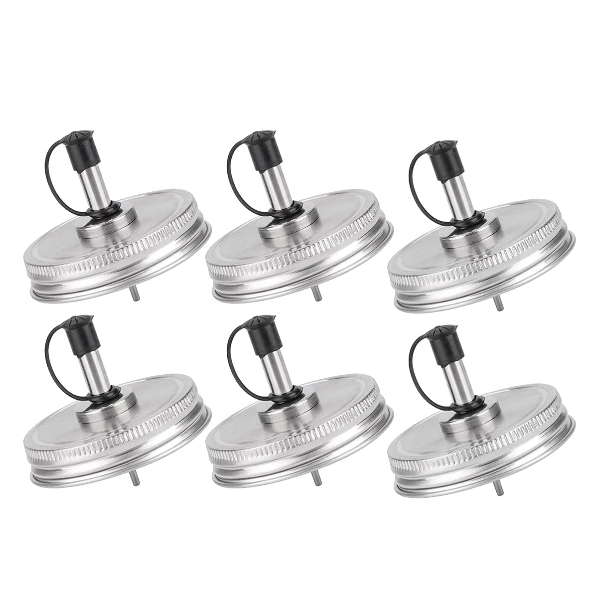 CTRLZS 6PCS Stainless Steel 70mm Regular Mouth Jar Pour Spout Lids with Plastic Caps for Olive Oil Cocktail Dispenser