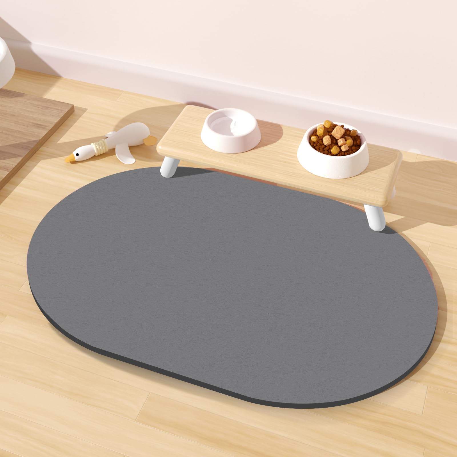 METEOROCK Pet Feeding Mat – 20''x12'' Absorbent Dog Food Mat, Pet Water Mats Protect Floor, No Stains Quick Dry Water Bowl Mats, Non-Slip Rubber Base Pet Placemats for Food and Water, Dark Gray