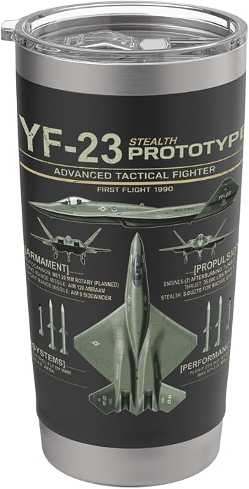 YF-23 Stealth Fighter Military Jet Spec Infographic Olive Stainless Steel Insulated Tumbler