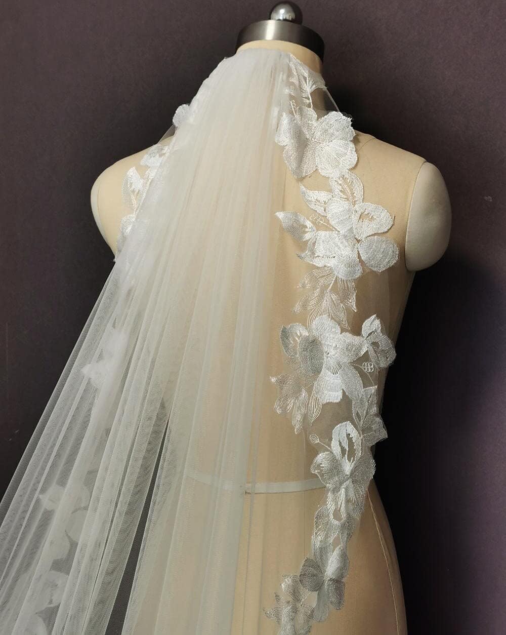 Hochzeitsschleier Schleier Blumenspitze Brauttüll 3 Meter Hochzeitsschleier 1 Schicht weicher Tüll Brauttüllschleier mit Kamm Eleganter Brautschleier wiederverwendbar