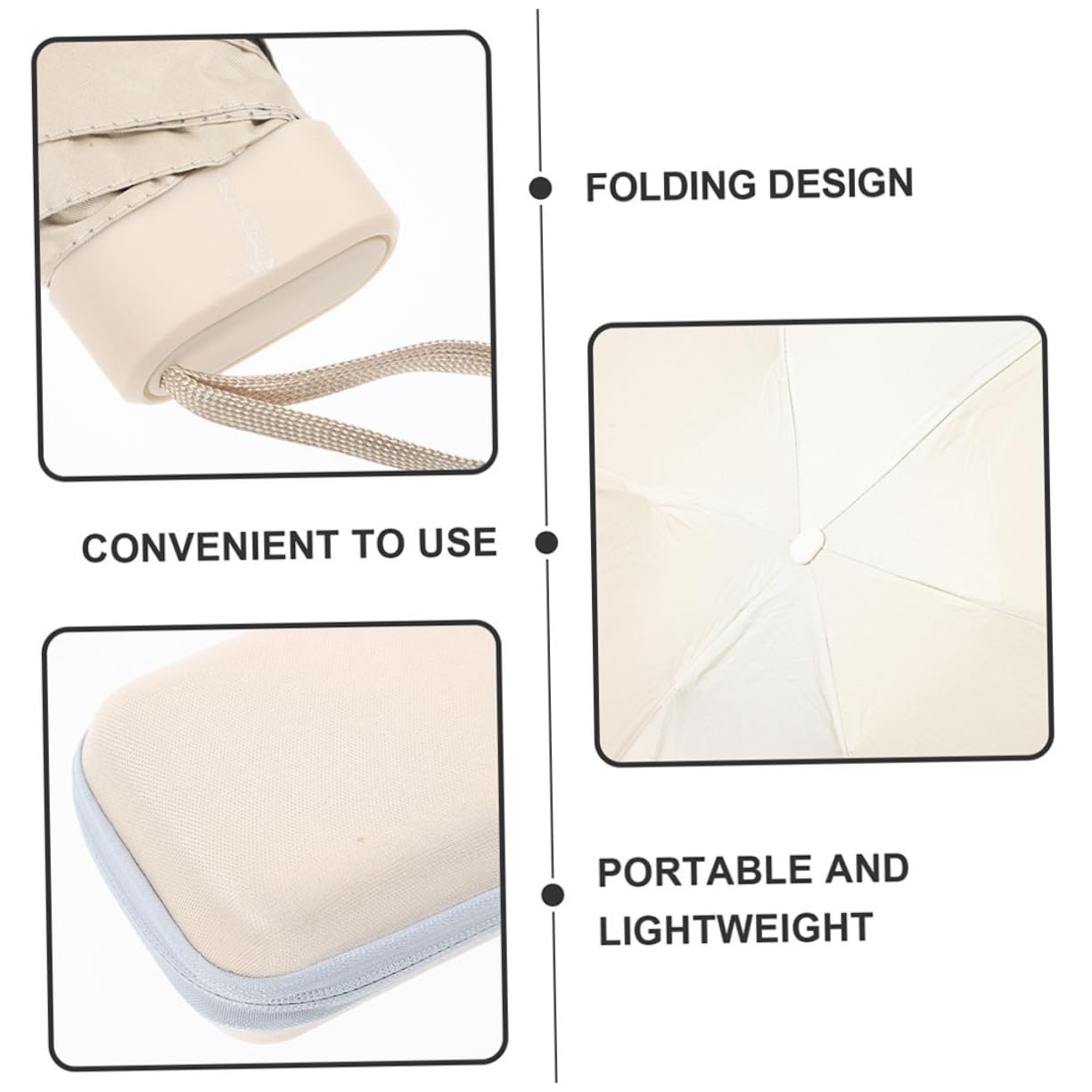 Kisangel Mini Paraguas Plegable de Viaje 2 Piezas Beige, Protección UV